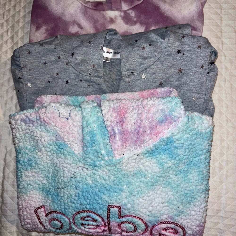 bebe, Honey & Rosie 1 Girls Hoodie Top And 2 Hoodie Dresses BUNDLE of 3